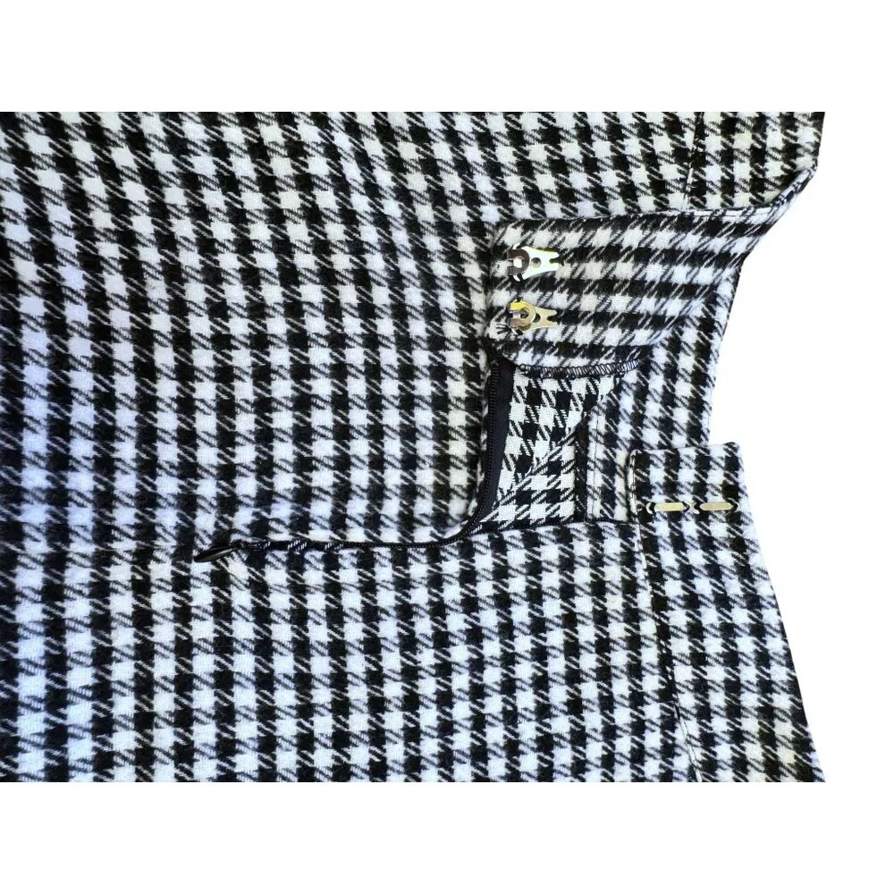 Unique Vintage Houndstooth A-Line Skirt With Side Pockets - Picture 7 of 9